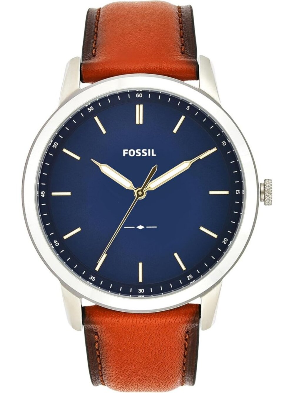Men's Brown Leather/Silver/Blue Minimalist Quartz Stainless Steel Wrist Watch